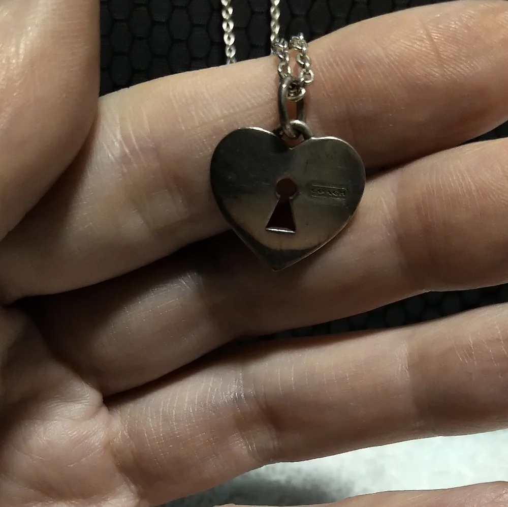 Authentic Coach Sterling Silver Heart Lock Pendant Necklace